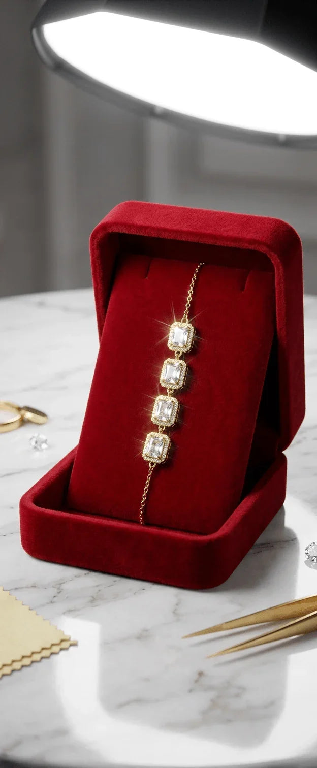 Square Crystal Link Adjustable Bracelet